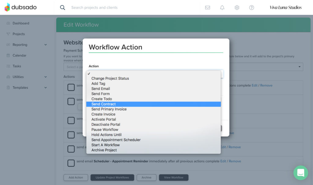 Dubsado CRM - Example Workflow Action Example