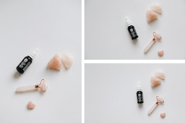 Skincare rose quartz roller and guasha tool photo pack