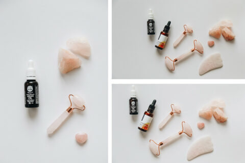 Skincare rose quartz roller and guasha tool photo pack